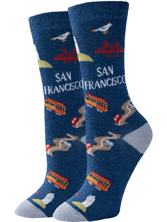 Heather Navy Ladies San Fancisco Destiantion Socks for wholesale on Faire