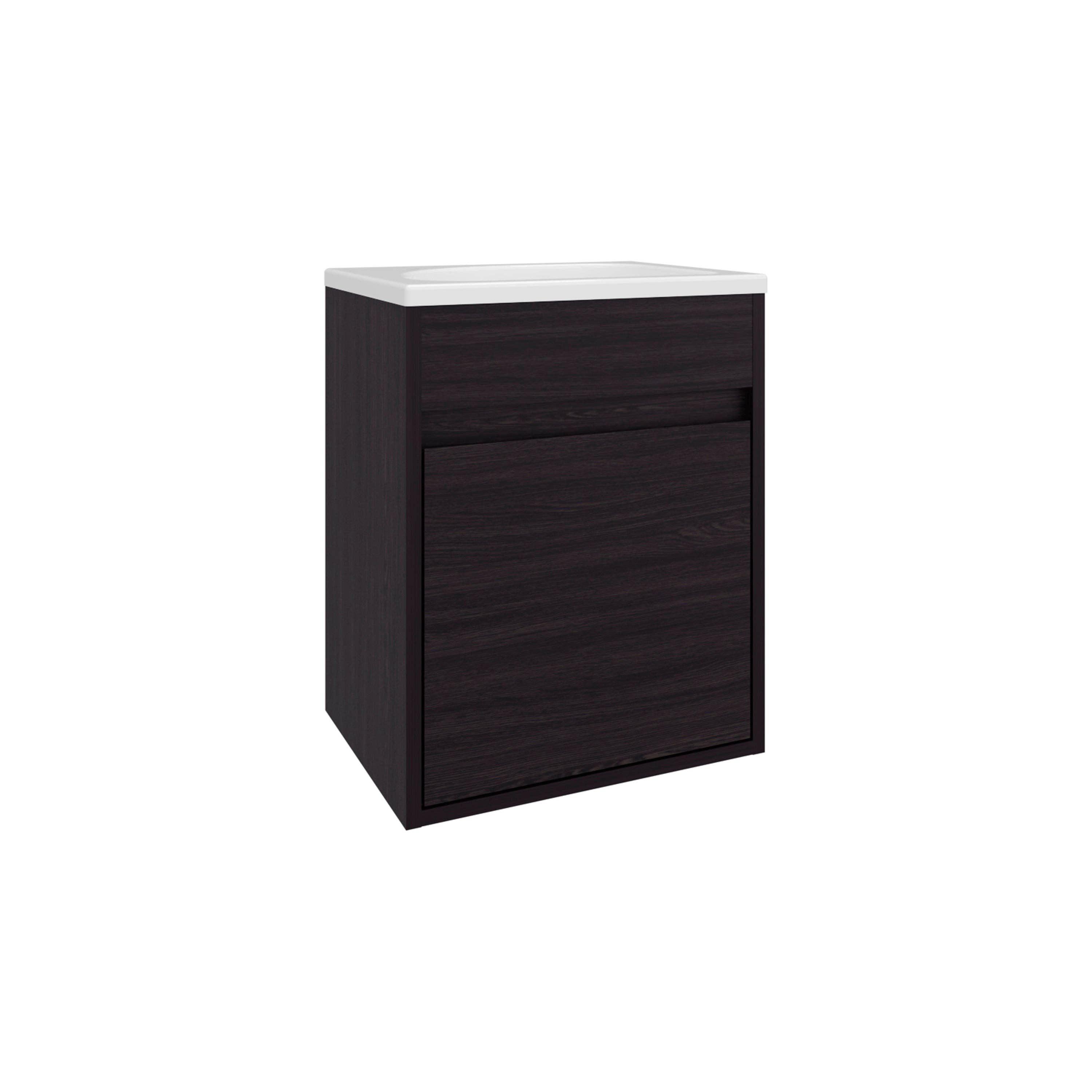 Black Furman Bathroom Vanity With Single Door And Open Shelf, Compact Freestanding Sink Base Cabinet for wholesale on Faire4