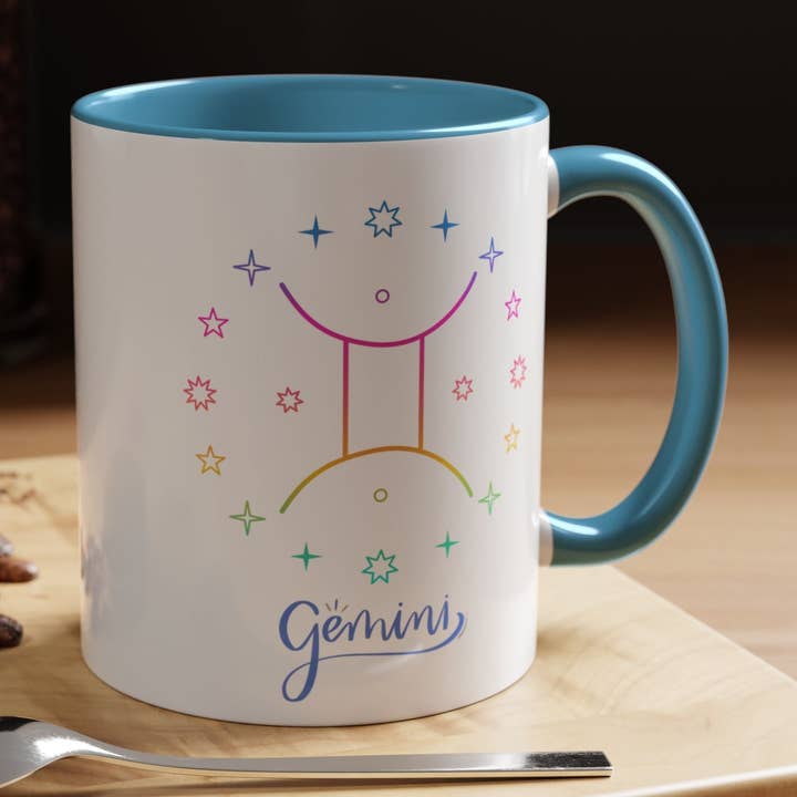 Caneca de Café com Acento Estrelado de Gémeos - Presente Colorido de Horóscopo, Caneca de Astrologia, Copo para Amantes do Zodíaco, Presente de Aniversário Único, Utensílio Celestial para Bebidas por atacado de Happythings76