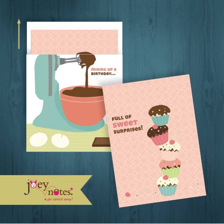 Mezcla de cumpleaños - Revelación de cupcakes - 6 tarjetas por $2.50 cada una para venta al por mayor de joey notes