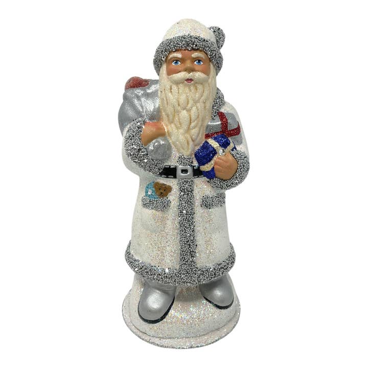 Ino Schaller Père Noël blanc pailleté sac de pommes en papier mâché pour la vente par Pinnacle Peak Trading