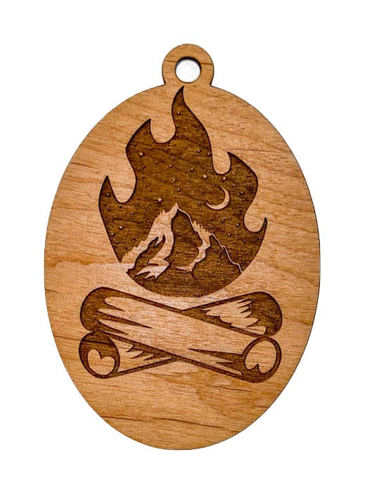Campfire Oval Ornament for wholesale by Woodcutts Inc.