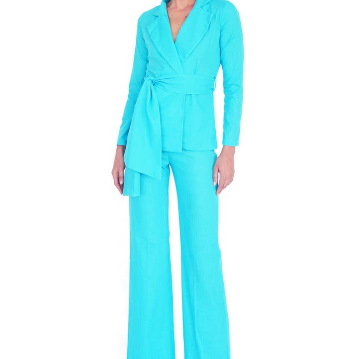 Fato de linho turquesa por atacado de DELLALUNA