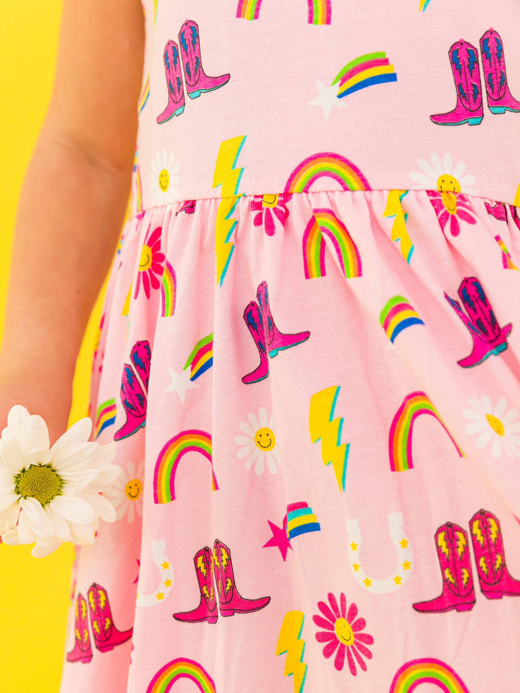 Pink Girls Cowgirl Cutie Knit Tie Shoulder Twirl Dress for wholesale on Faire6