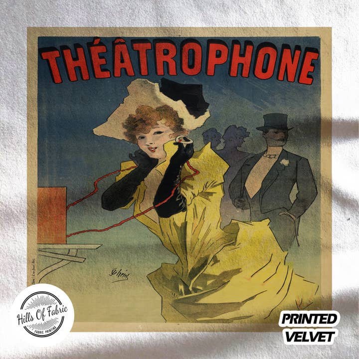 Jules Cheret Theatrophone Printed Fabric Panel for wholesale by Hills Of Fabric