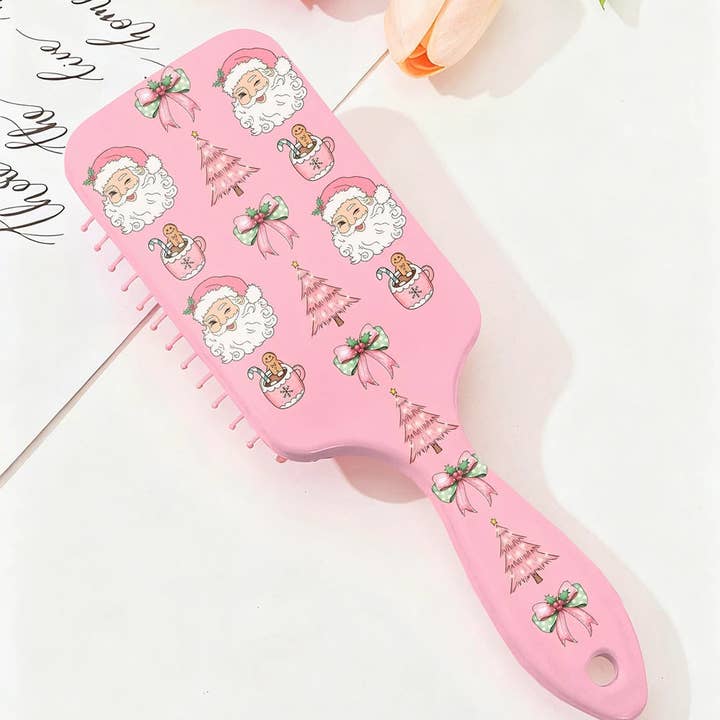 Pink Sweet Santa Christmas Elements Printed Air Cushion Comb for wholesale on Faire