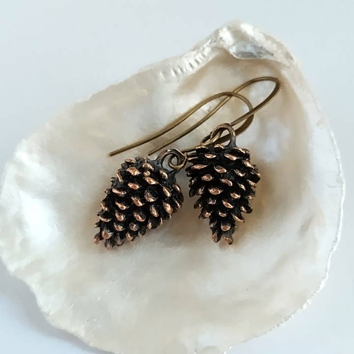Bronze Pine Cone Earrings, Nature Earrings for wholesale by Piccadilly Pendants