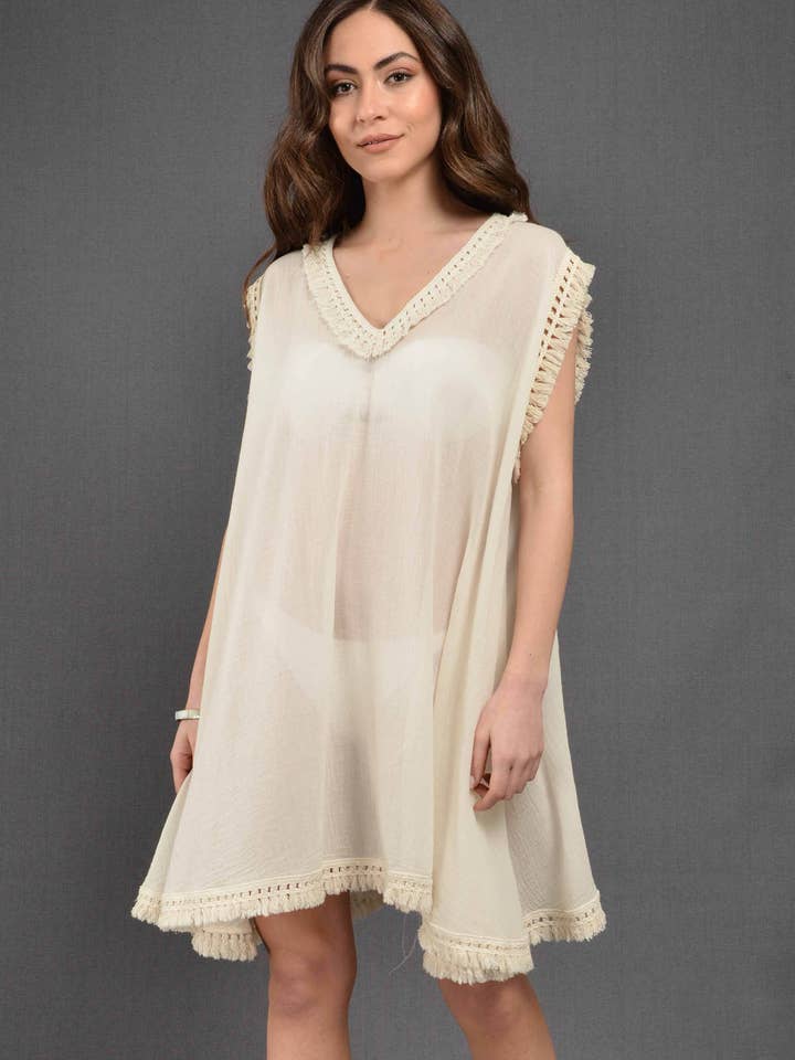 Poncho naturel en coton pour la vente par Dosimira