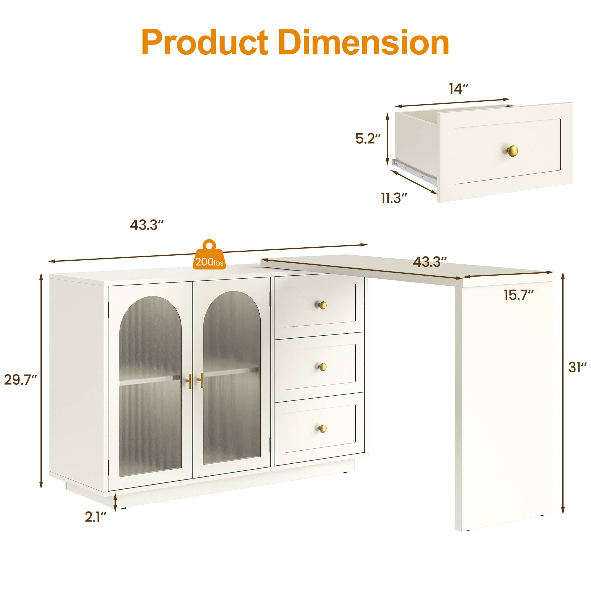 Heynemo - Wholesale Console Table - 83” Extendable Makeup Vanity Desk with 3 Drawer & 2 Door1