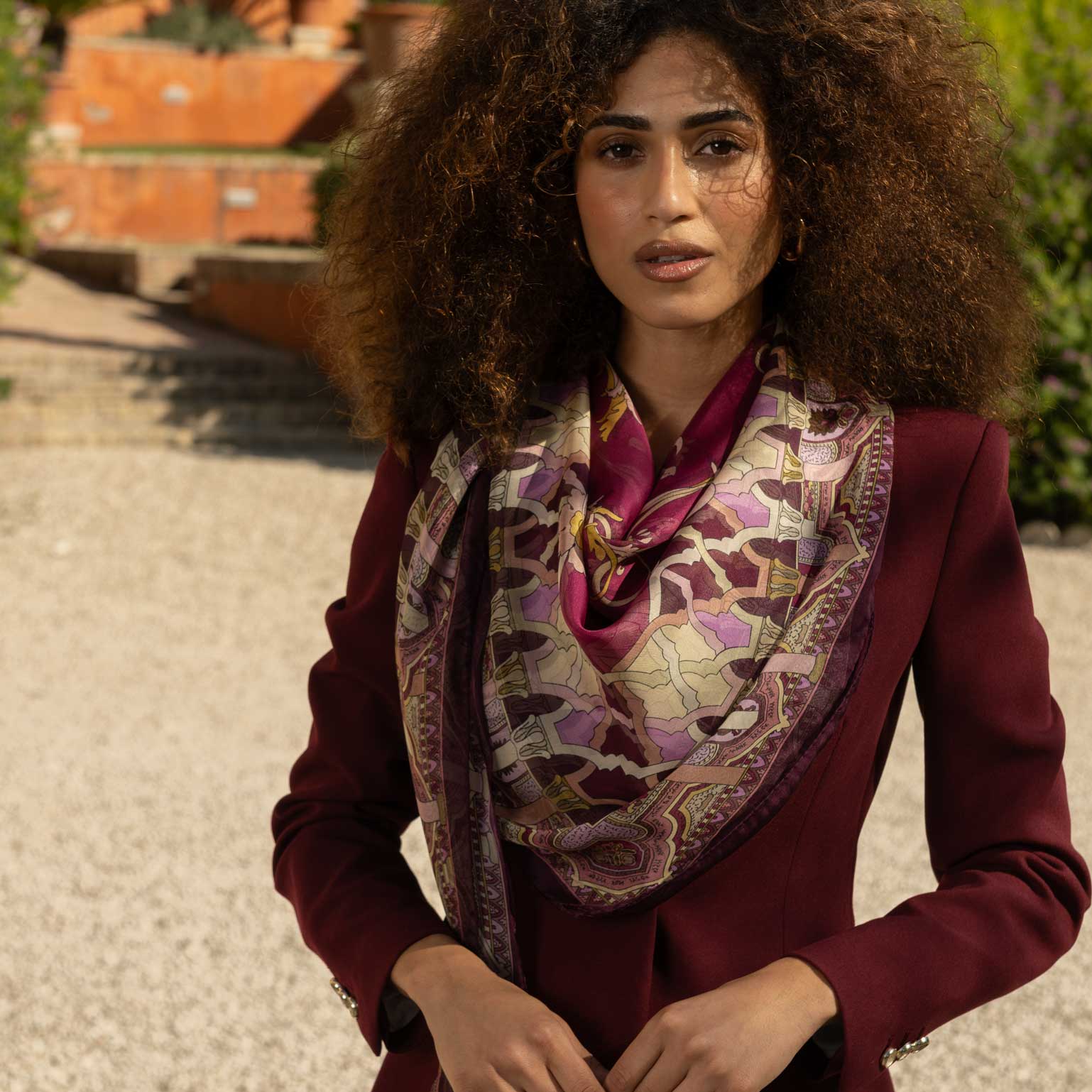 Elizabetta Made in Italy USA - Wholesale Scarf - Women's - Natalia - Silk Scarf Shawl - Raspberry0