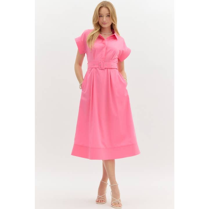 STYLE USA - Venta al por mayor Vestido - Mujer - Vestido midi con mangas cortas tipo ala y detalles de costura sólida5