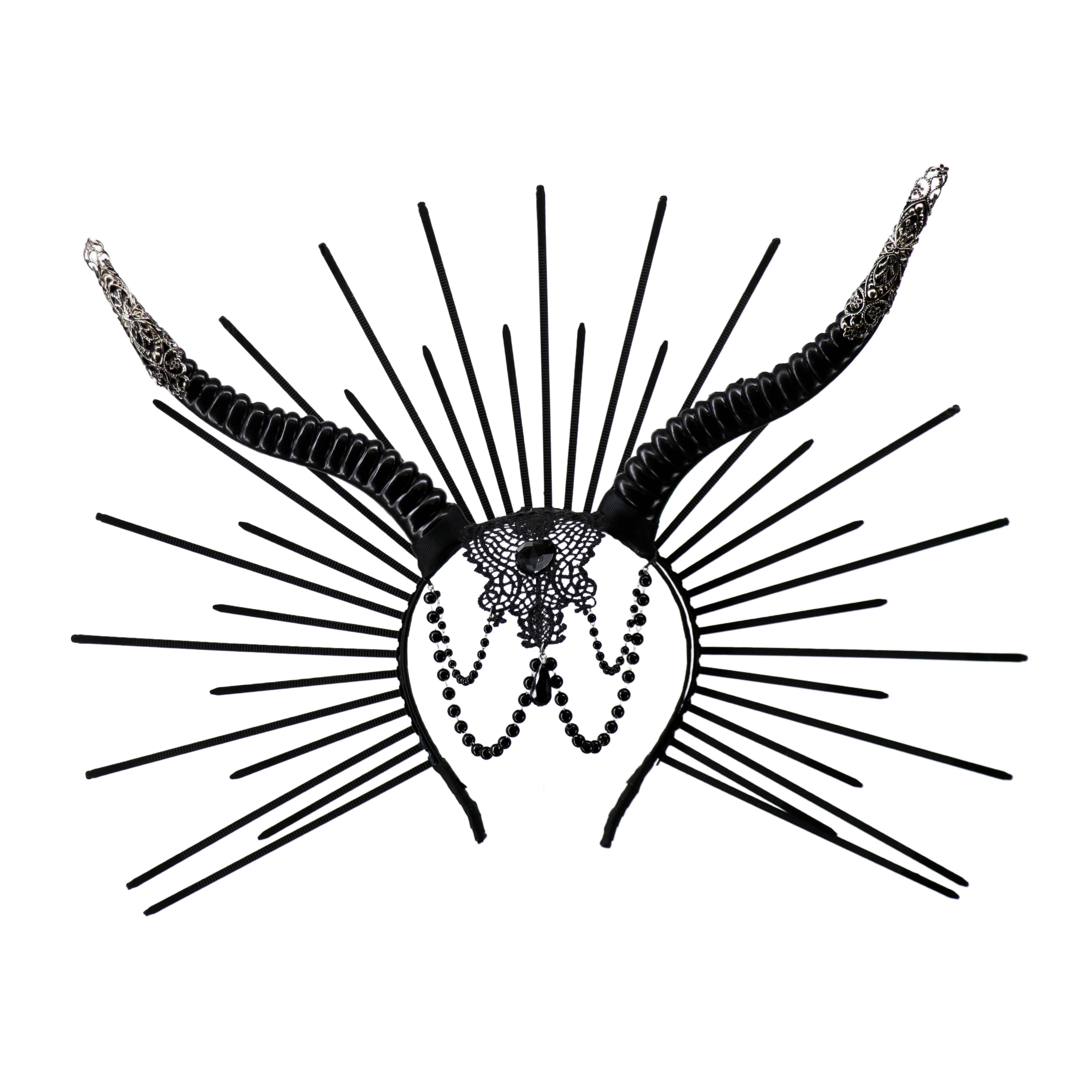 Western Fashion - Wholesale Fashion Headband - Women's - 70145 Gothic horn halo headband with black gem and chain