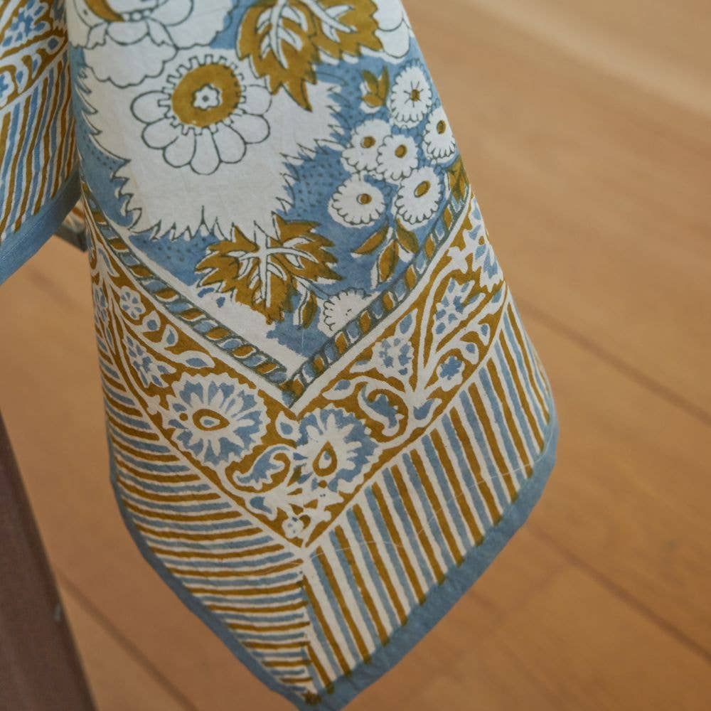 Bonheur du Jour - Vente Nappes - Nappe à motif floral indien Vishnu bleu4