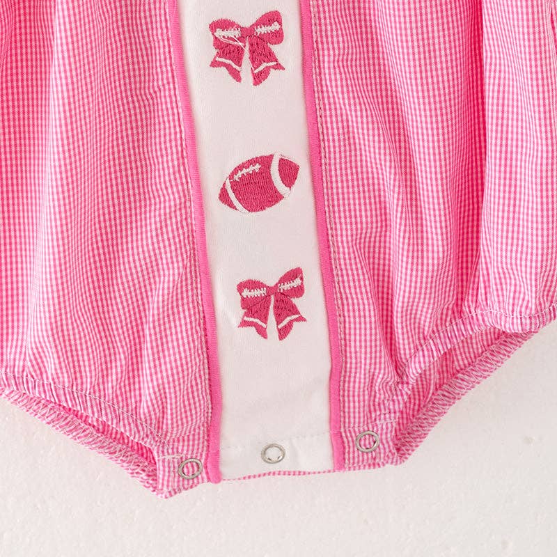 Auraquise - Wholesale Bodysuit (Non-Footed) - Baby - Baby Girls Pink Football Bow Embroidery Bubble Romper2