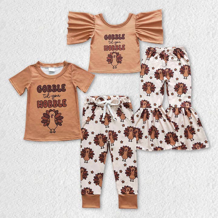 Ensembles de vêtements pour bébés filles et garçons Gobble Turkey Thanksgiving pour frères et sœurs pour la vente par Aier Wholesale