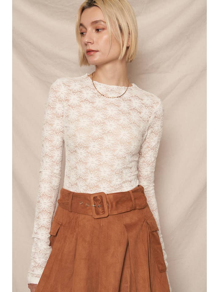 En Crème - Wholesale Blouse - Women's - Floral Lace Long Sleeve Mesh Top
