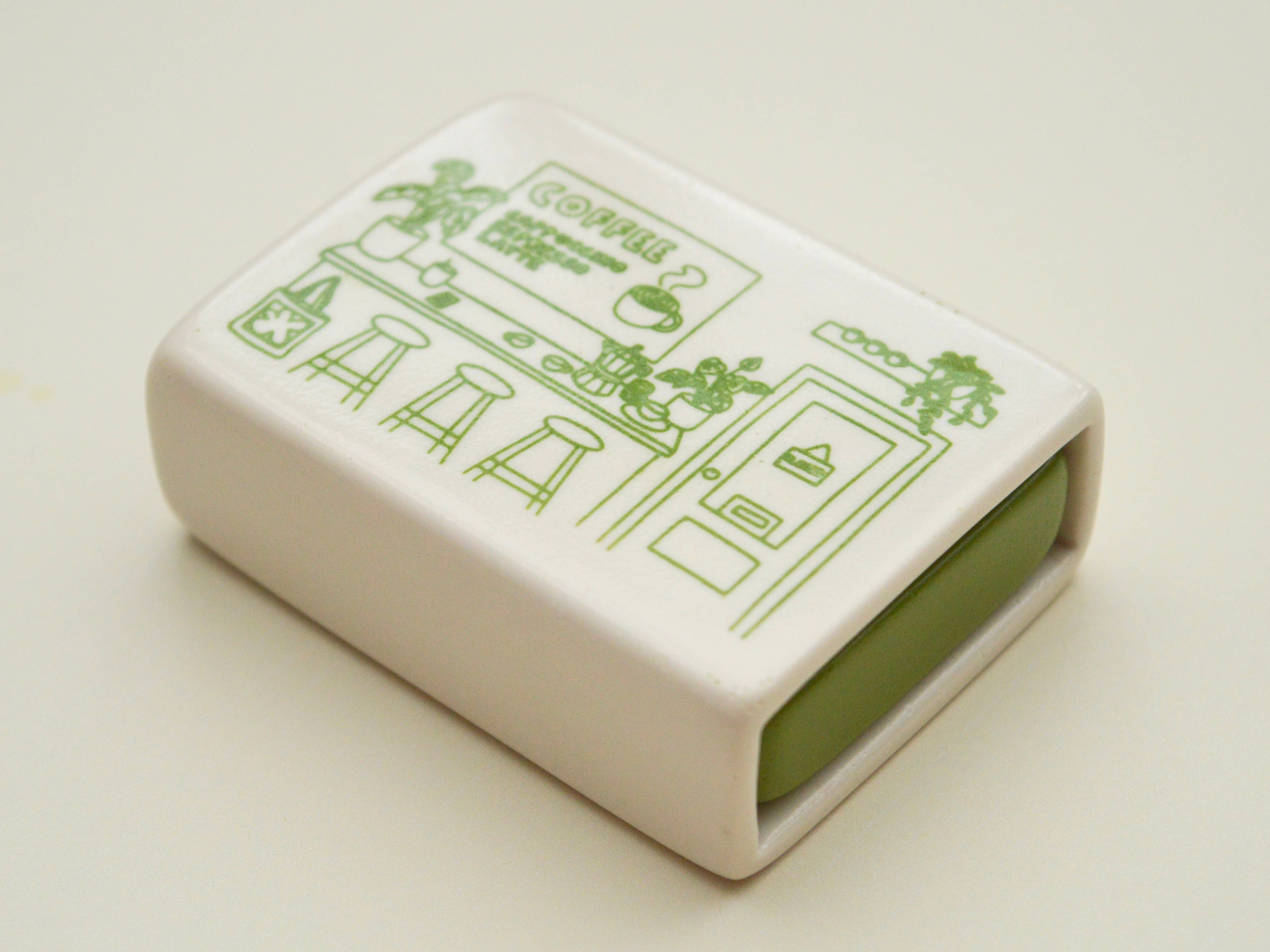 Jake Thomas Parker – wholesale Match holder – Handmade Matchbox with Green Coffee Shop Illustration 2