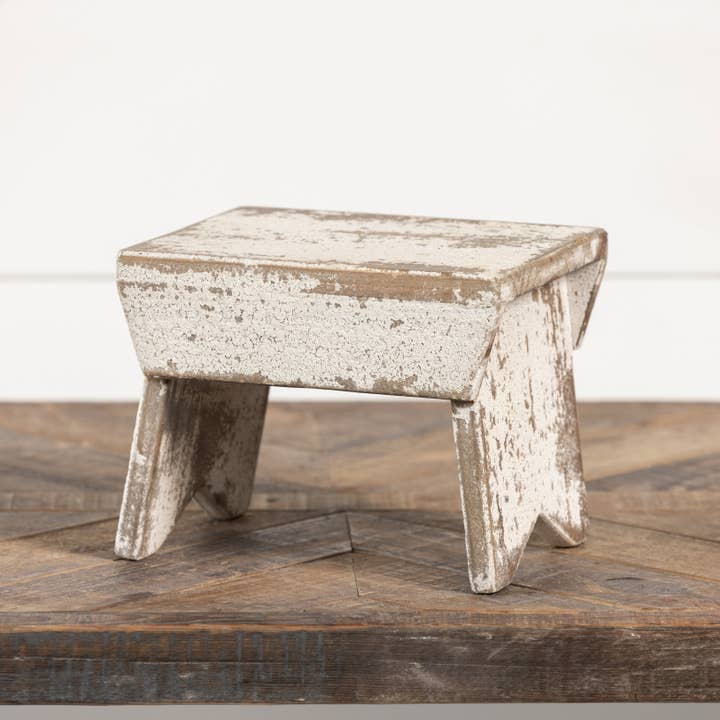 Ragon House - Wholesale Stool - 6.5" DISTRESSED WHITE STOOL