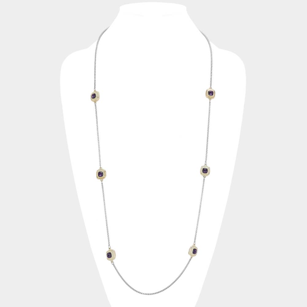 Sensibling Corp. - Wholesale Pendant/Charm Necklace - 14K Gold Plated Two Tone Square Pendant Station Necklace0