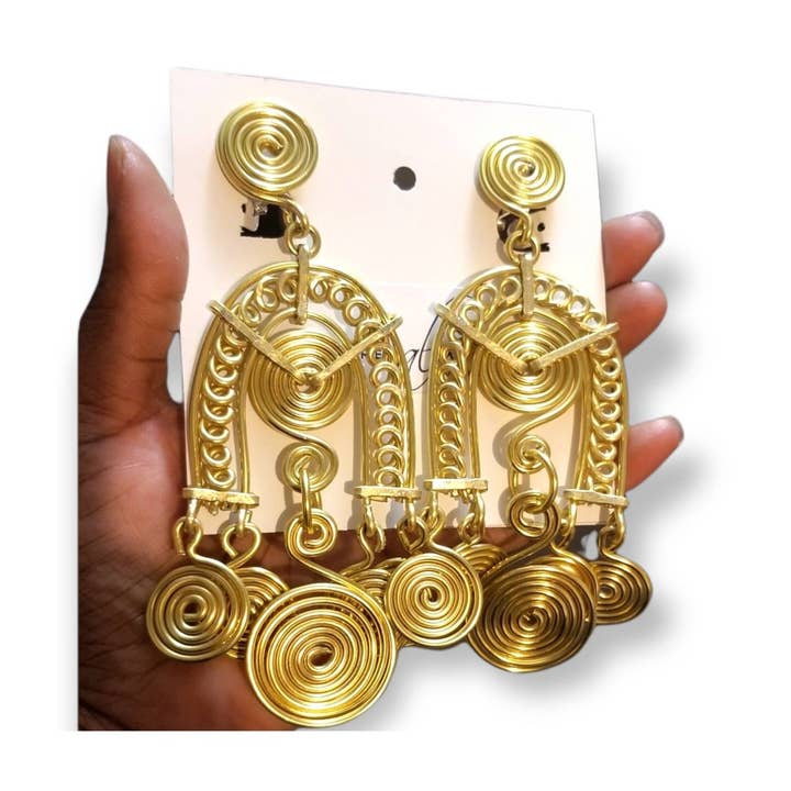 Andrea Lashay Collection - Wholesale Dangle Earrings - Egyptian Goddess Earrings (Yellow Gold), Statement Earring0