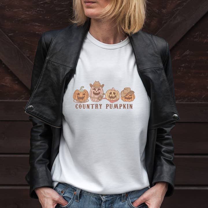 Country Pumpkin Womens' Halloween Shirt Sizes S-2XL for wholesale by Shine Thrive Grow