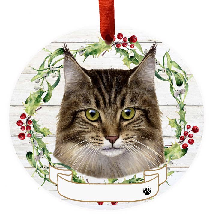 Maine Coon Ceramic Wreath Ornament for wholesale by E&S Pets