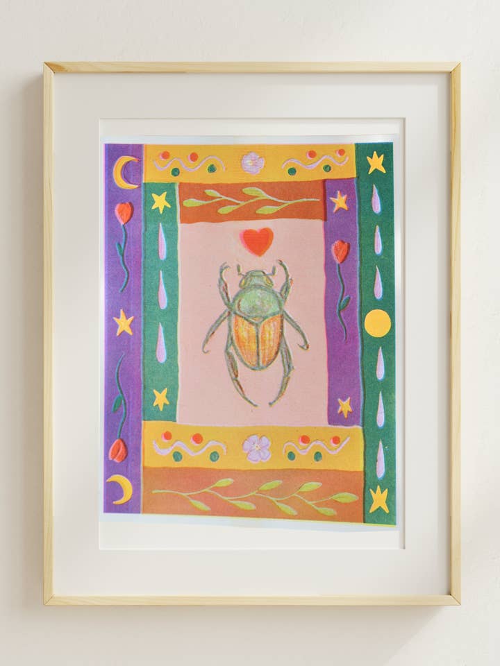 Beetle Sun Moon Risograph for wholesale by Picnic Date Studio