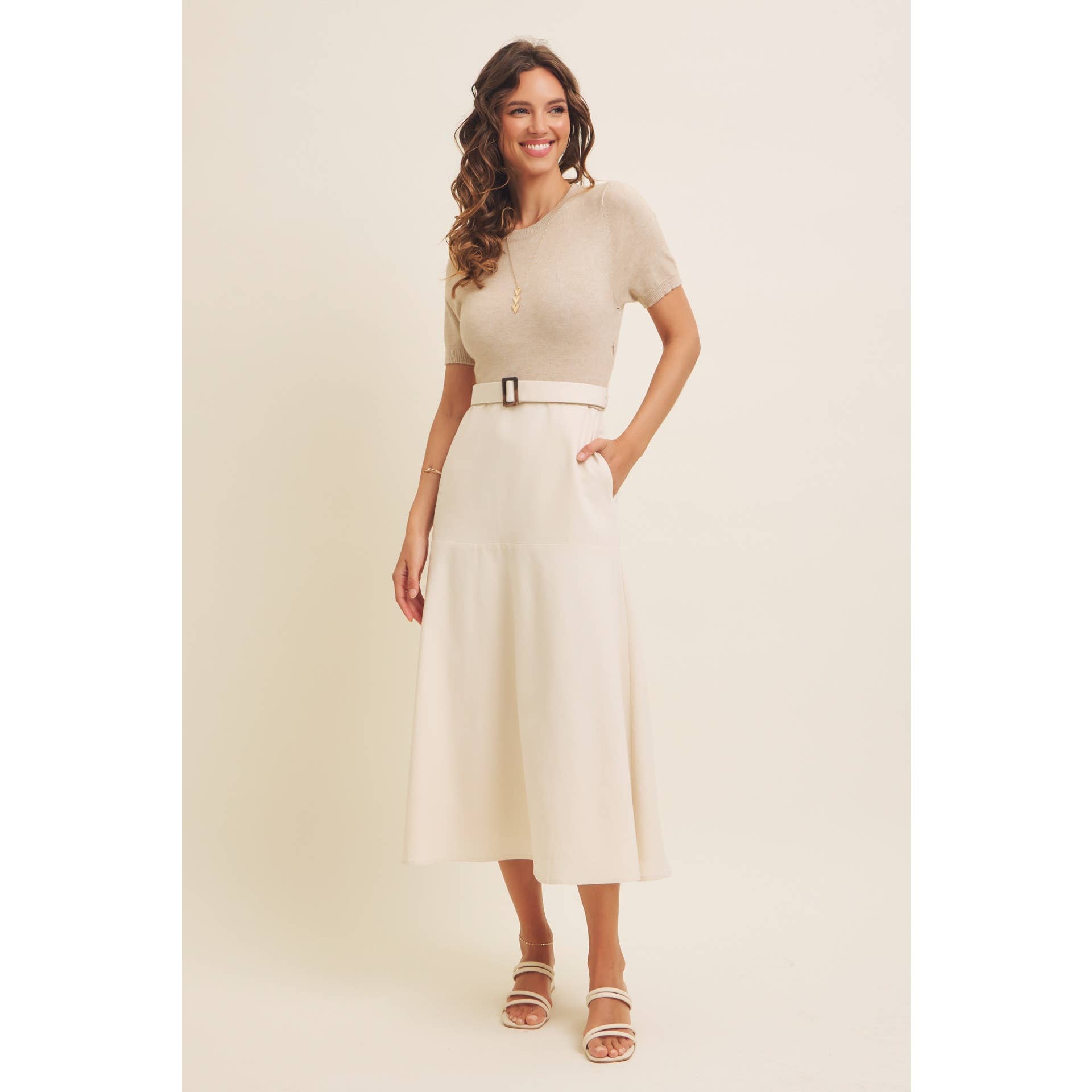 in february - Wholesale Dress - Women's - PHOTOGRAPHS LIKE A DREAM BELTED SWEATER TWOFER MIDI DRESS15