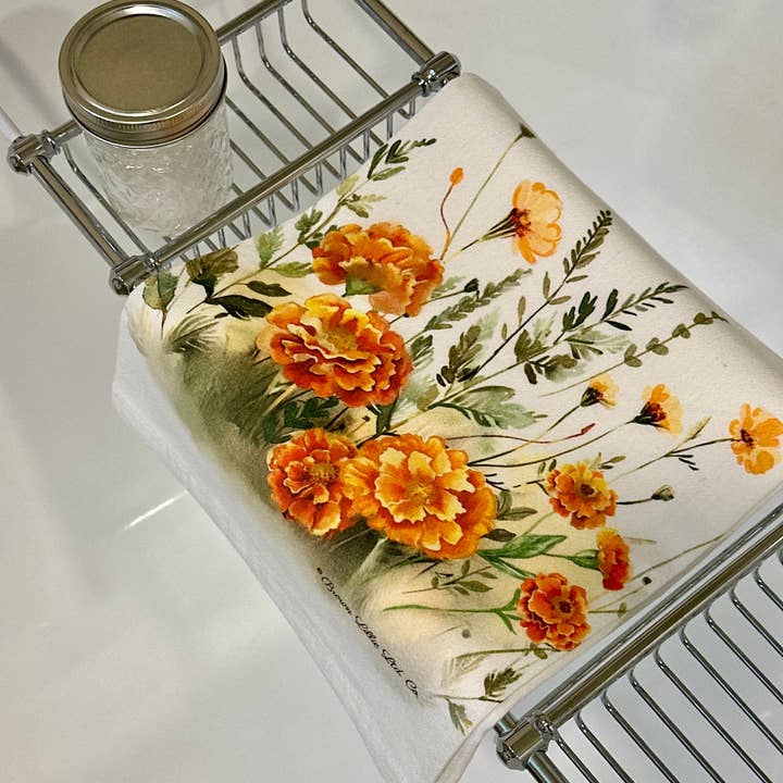 Brown Lillie – Großhandel Geschirrtücher – Orange Ringelblumen 28" Bestes Geschirrtuch | 100% ringgesponnene Baumwolle4