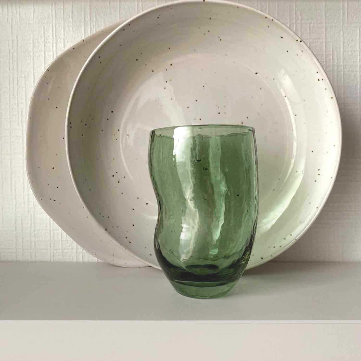 Moss green tribe tumbler glass D7 H11cm for wholesale on Faire2