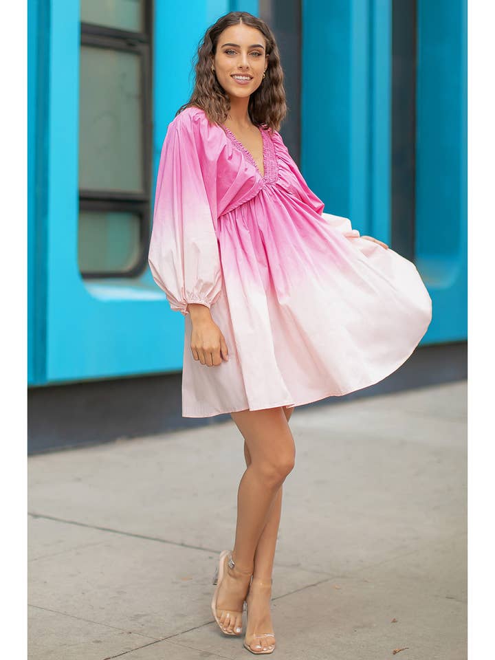 Dip Dye Poplin Shirred Mini Dress for wholesale by Strut & Bolt