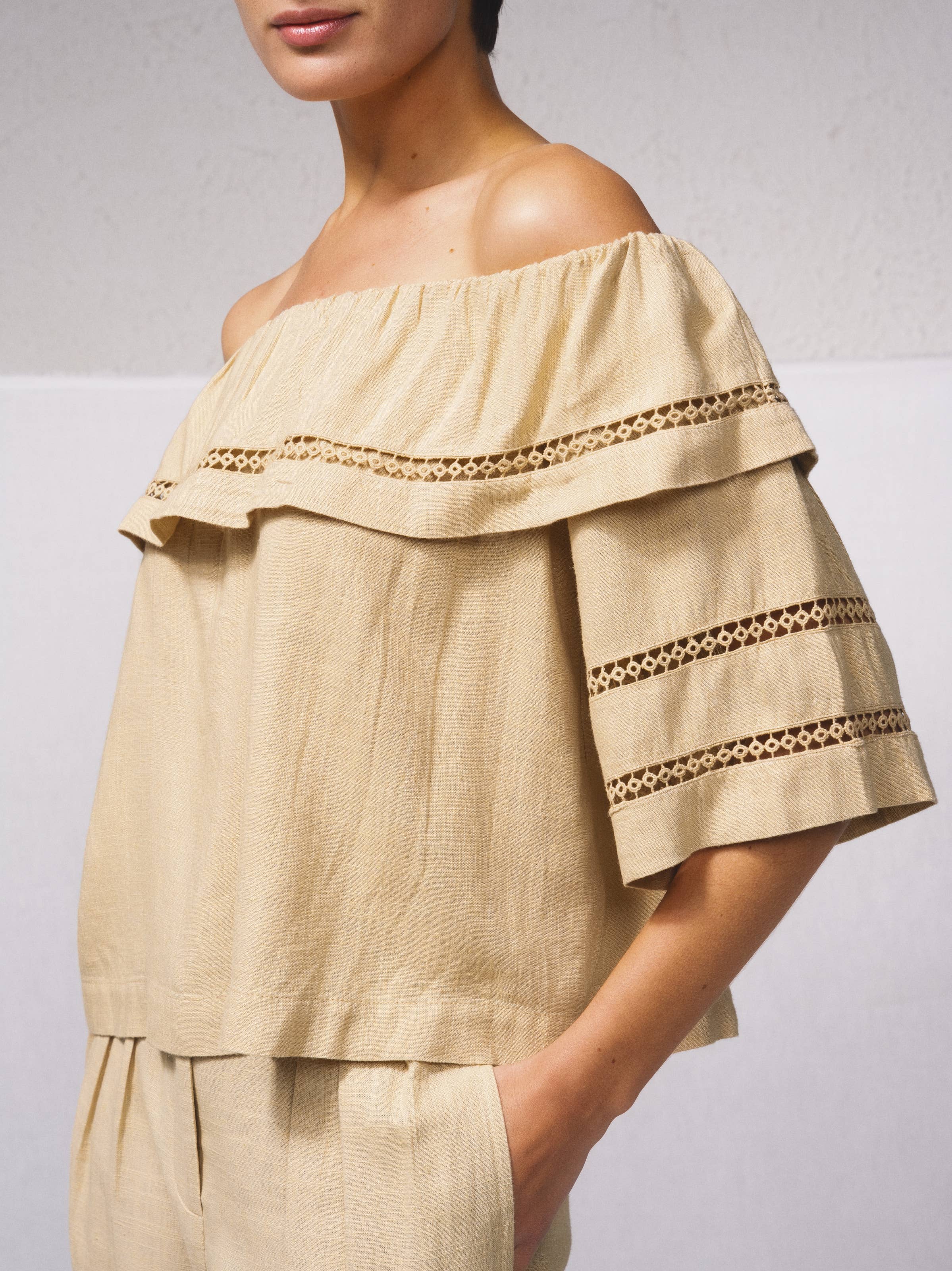 SMF - Vente Chemisier – femme - Tunique bandeau en mélange de lin avec broderies3