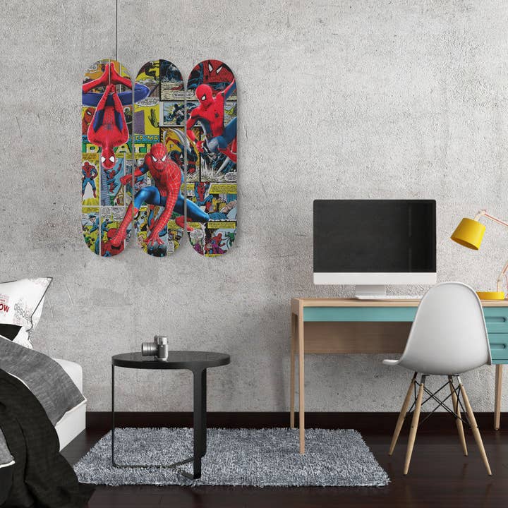SkateboardArtsy – wholesale Wall Accent – 3 Spider-Man | Skateboard Deck Wall Art | Wall Hanging Room Decoration | Skateboard Deck Floating Wall Mount | Marvel | Gifts4