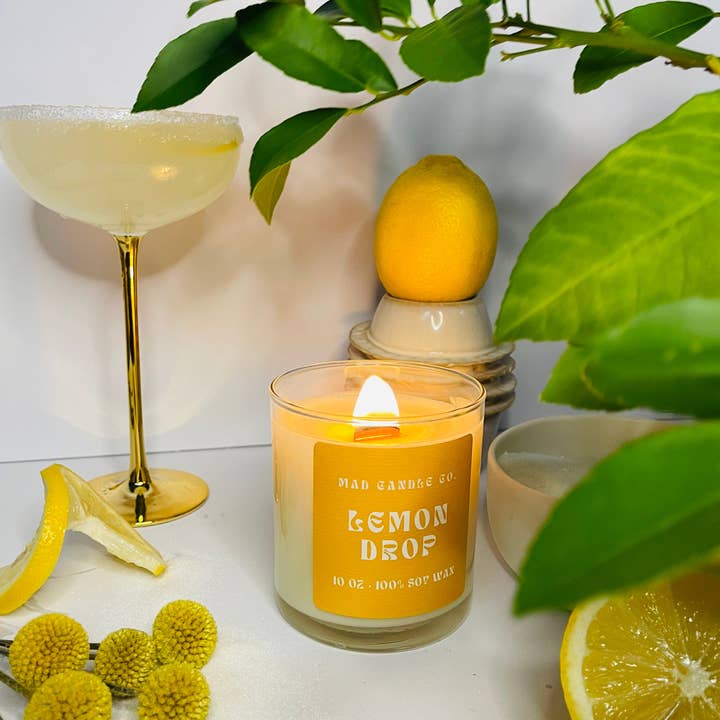 Mad Candle Co. - Vente Bougie en bocal - Bougie de soja Lemon Drop - Bocal en verre de 10 oz et mèche en bois2