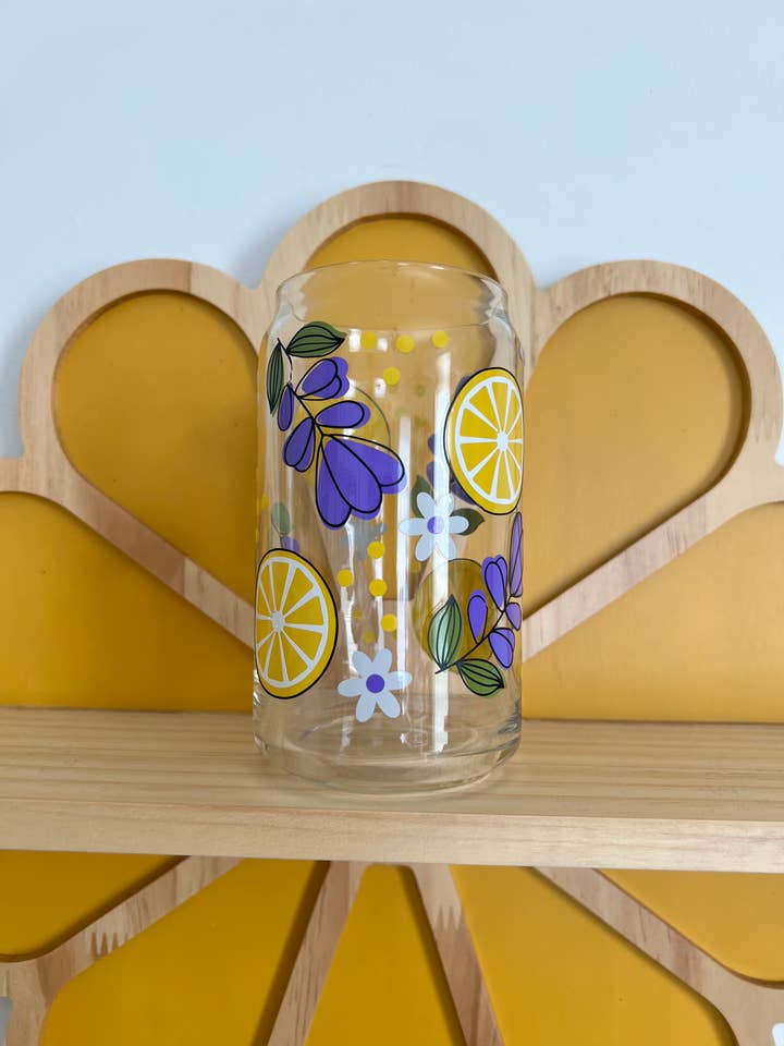 Lemons and Lavender Beer Can Glass for wholesale by YellowBridge