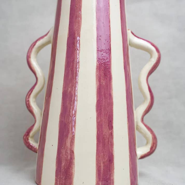 High crafty - Wholesale Vase - Handmade Striped Ceramic Vase with Wavy Handles – 22.5 cm6