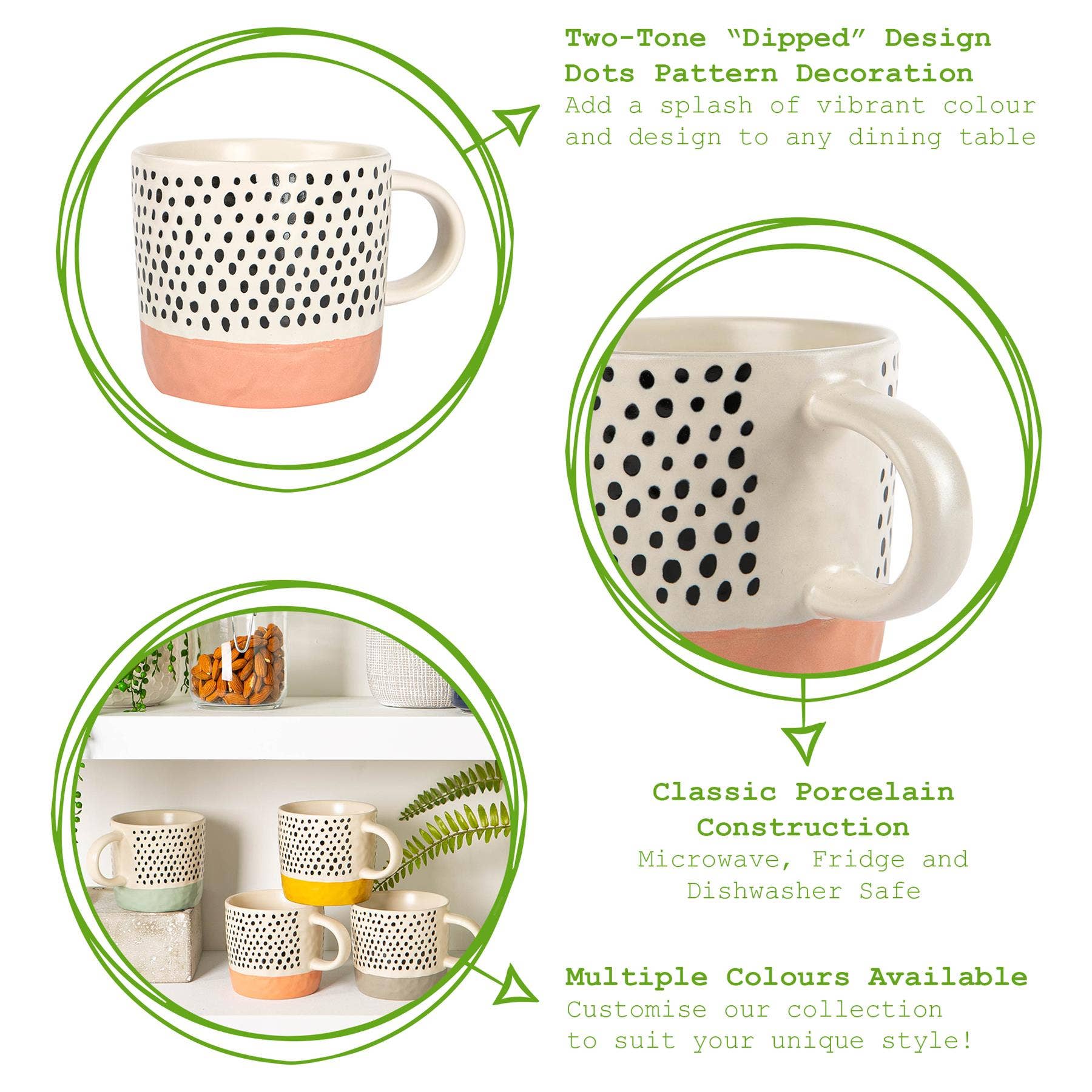 Rinkit Ltd - Wholesale Coffee Mug - Nicola Spring Ceramic Dipped Dots Coffee Mug - 385ml - Pink3