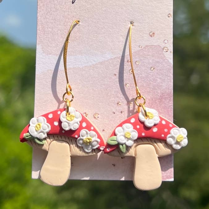 Floral Mushroom Dangle Statement Earrings for wholesale by abigailandi.co