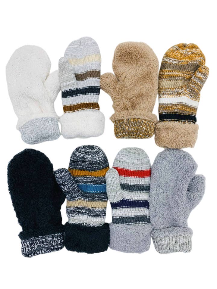 JCG206107 Reversible Color Stripes & Sherpa Fleece Mittens for wholesale by JC Sunny Fashion