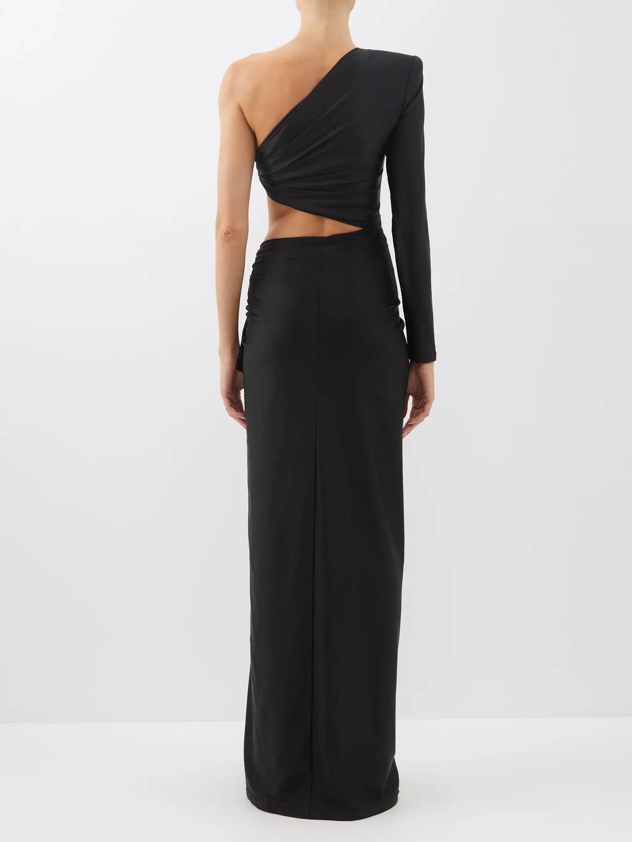 Noir Sanyao Fashion - Robe longue élégante fendue à épaule asymétrique en vente sur Faire5