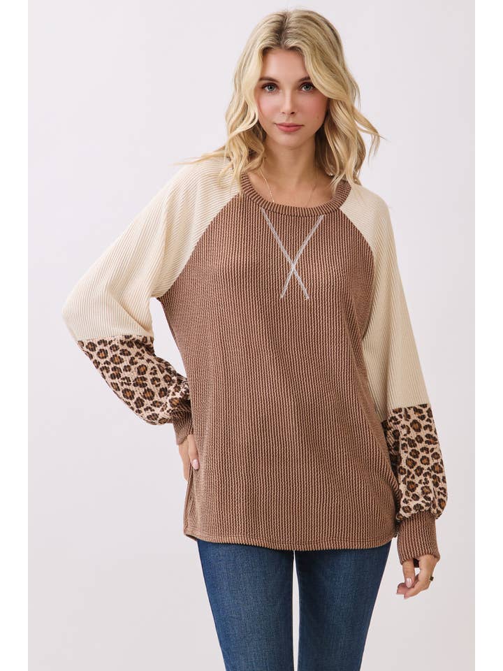 7th Ray – wholesale Knit top – Women's – Color Block Raglan Long Sleeve Pullover Top T610711