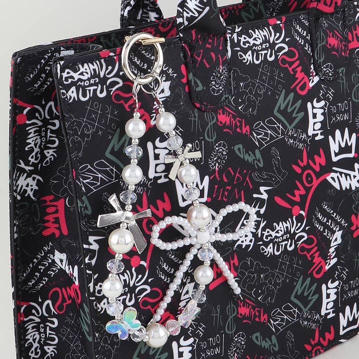 Ciondolo per Borsa con Nastro Multicolore a Farfalla e Perline per la vendita all'ingrosso da parte di 3AM BY H&D ACCESSORIES