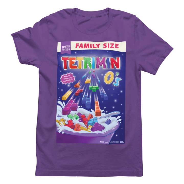 Lucky Mfg. Co. - Wholesale Screen Printed T-Shirt - Unisex - Tetris "Tetrimin-O's" Cereal Box Spoof T-Shirt