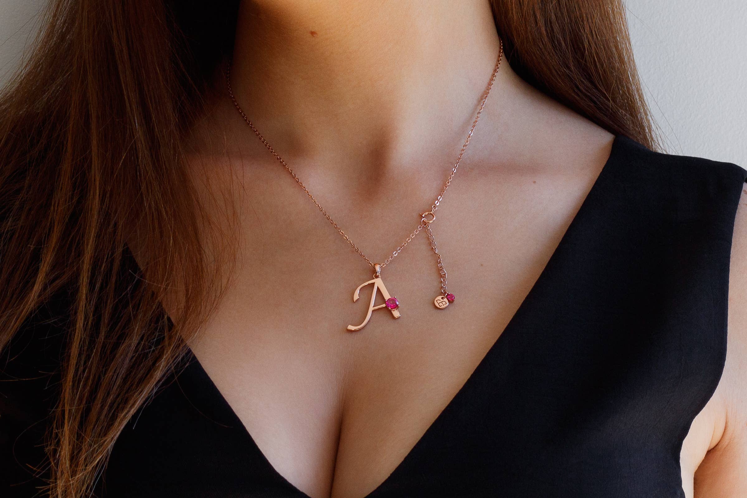 Thesoftcheek Jewelry - Wholesale Pendant/Charm Necklace - Initial Letter Necklace Silver Rose Gold Vermeil- Pink Topaz6
