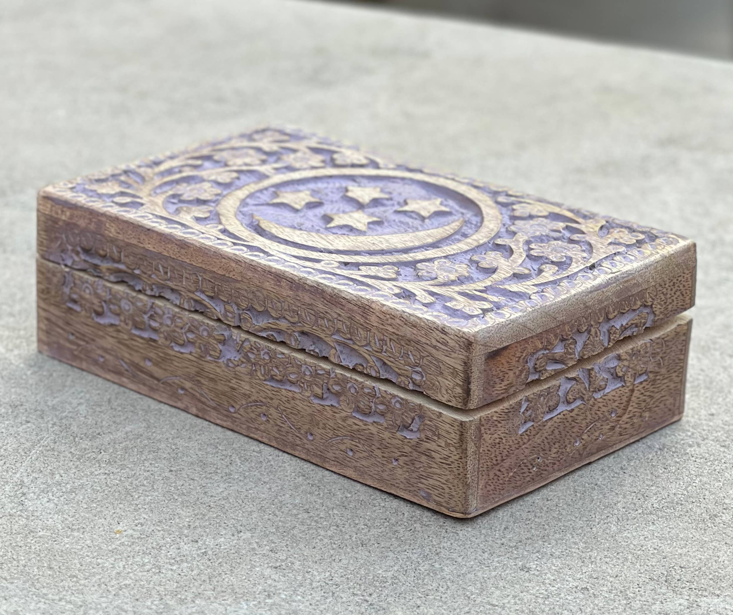 Lungta Imports - Wholesale Decorative Box - Celestial Moon and Stars Hand Carved Wooden Box Storage17