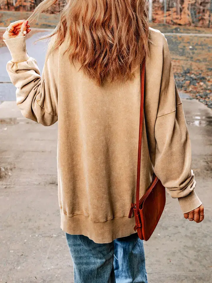 Kaki Khaki Drop Shoulder Geribde Zoom Oversized Sweatshirt voor groothandel op Faire1