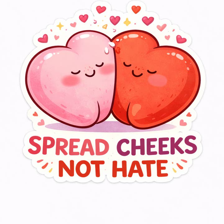Spread Cheeks Not Hate Valentine's Day Waterproof Sticker for wholesale by Lyrical River Designs