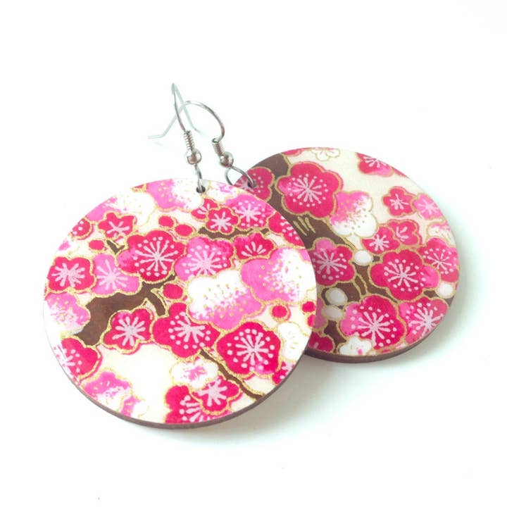 Garnet Sakura Round Earrings for wholesale by Prettykiku