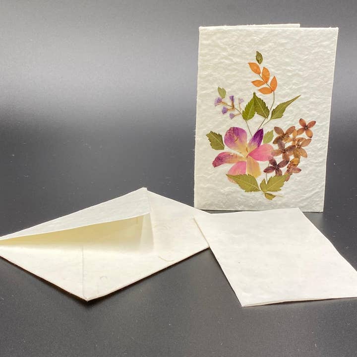 Wooven - Wholesale Stationery/Notecard Set - "Mulberry Tree" Notecards with handmade paper & real flowers