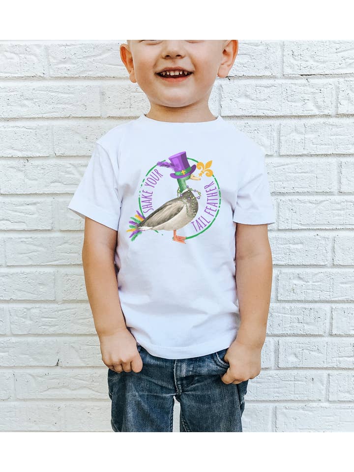 Painted Skies - Wholesale Screen Printed T-Shirt - Kids - Shake Your Tail Feather Mardi Gras Duck Toddler Tee